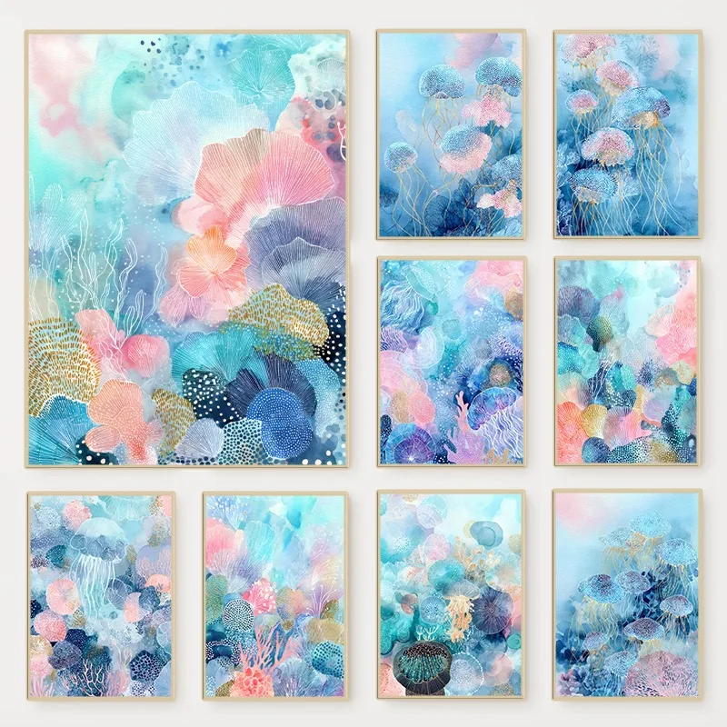 Abstraktes Aquarell Ozean Kora – Marine Coral Bewertung und Preis